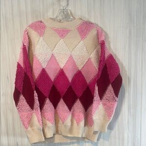 ALEX VINASH PINK ARGYLE SWEATER